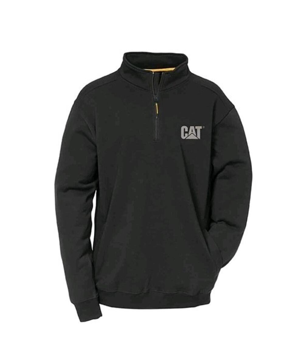 CAT Logo Mens Black Quarter Zip Size Large Caterpillar Workwear Goth Preppy